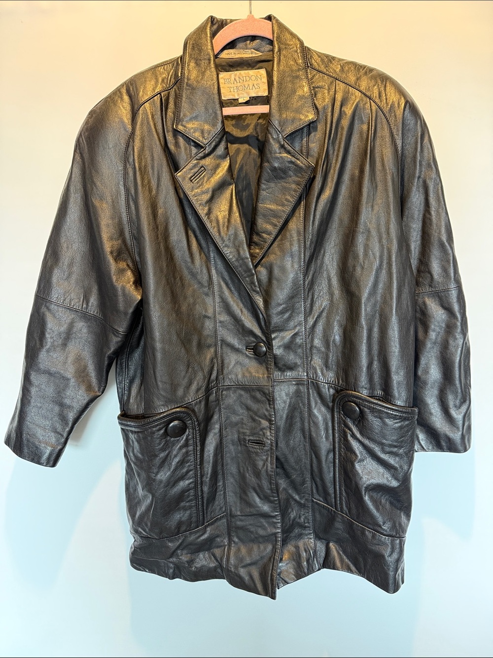Brandon Thomas Black Leather Oversized Women's Jacket